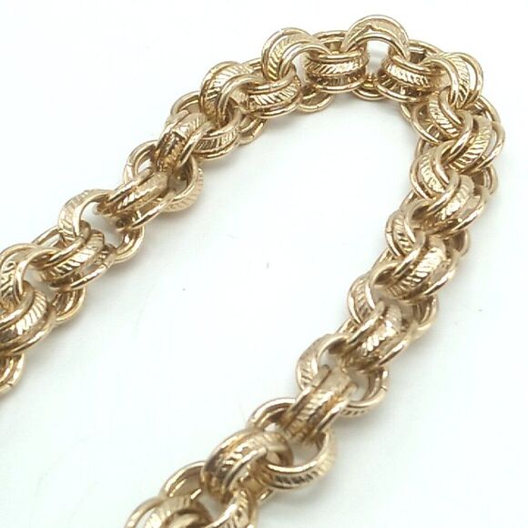 Cable Link Chain Necklace Textured & Smooth Interwoven Round Links Gold-tone - Picture 2 of 12